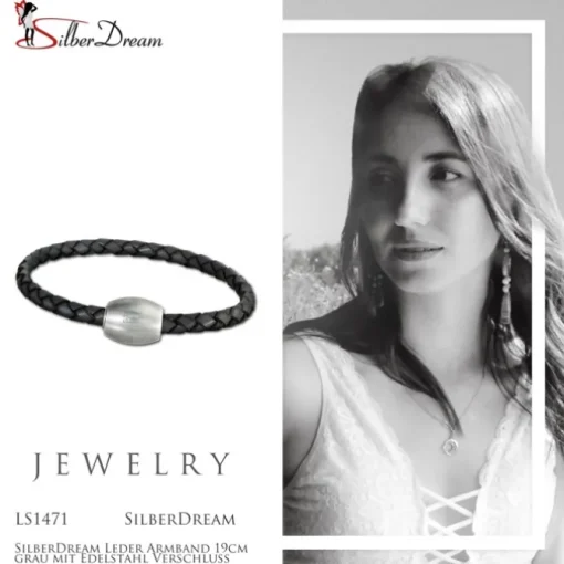 SilberDream Leder Armband 19cm grau mit Edelstahl Verschluss LS1471