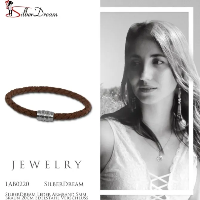 SilberDream Leder Armband 5mm braun 20cm Edelstahl Verschluss LAB0220