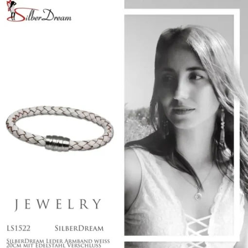 SilberDream Leder Armband weiß 20cm mit Edelstahl Verschluss LS1522