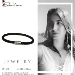 SilberDream Leder Armband schwarz mit Edelstahl Verschluss LS1501