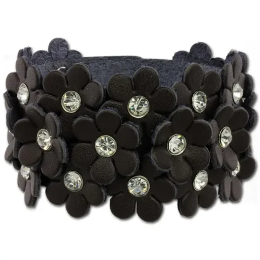 SilberDream Lederarmband braun Glitzer Blumen Damen Armband LA5668B