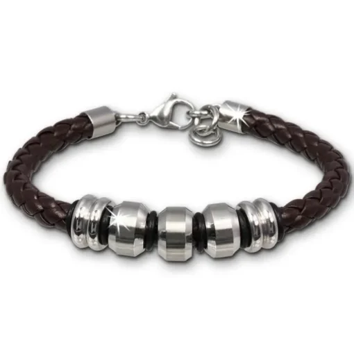 SilberDream Lederarmband Edelstahl Beads braun Leder Armband LAP006B