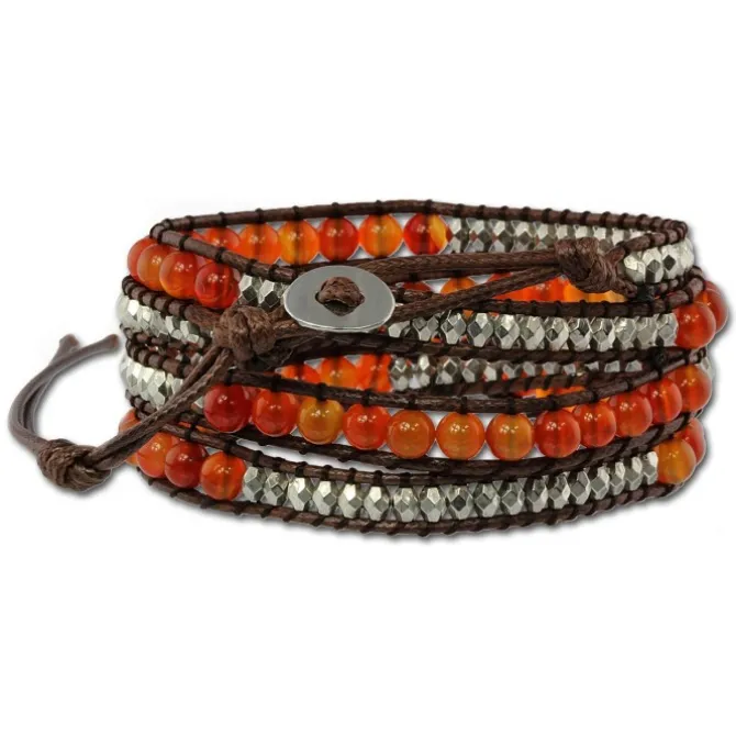 SilberDream Lederarmband Perlen braun, Metallperlen Damen Leder Band LA2920B