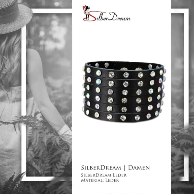 SilberDream Lederarmband schwarz Zirkonia Damen Leder Armband LAC221S