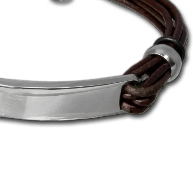 SilberDream Lederarmband Plakette braun Edelstahl Armband LAP009B