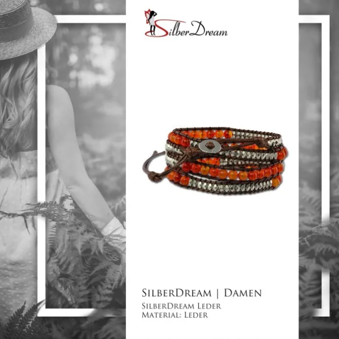 SilberDream Lederarmband Perlen braun, Metallperlen Damen Leder Band LA2920B