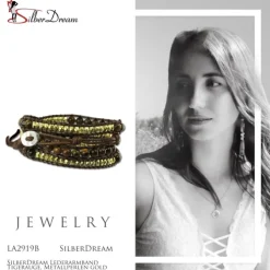 SilberDream Lederarmband Tigerauge, Metallperlen gold Damen Leder Band LA2919B