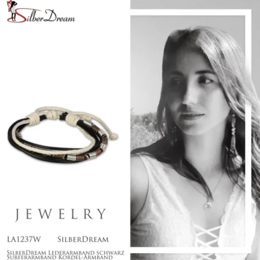 SilberDream Lederarmband schwarz Surferarmband Kordel-Armband LA1237W