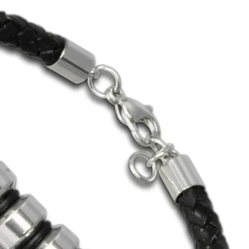 SilberDream Lederarmband Edelstahl Beads schwarz Leder Armband LAP006S