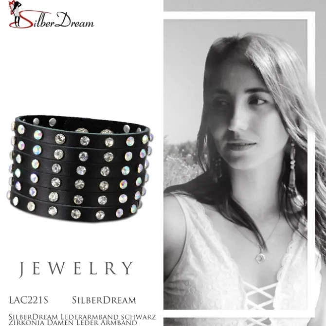 SilberDream Lederarmband schwarz Zirkonia Damen Leder Armband LAC221S