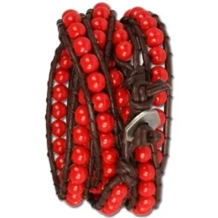 SilberDream Lederarmband Glas Kugel rot Damen Armband LA2624R