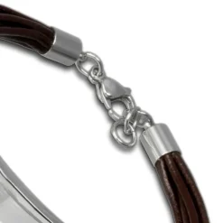 SilberDream Lederarmband Plakette braun Edelstahl Armband LAP009B