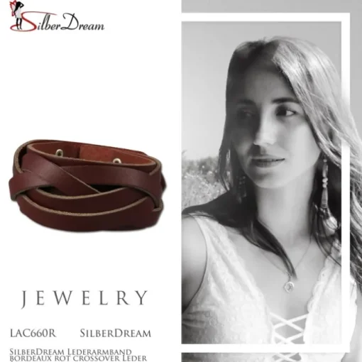 SilberDream Lederarmband bordeaux rot crossover Leder Armband LAC660R