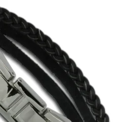 SilberDream Lederarmband Kordel schwarz Edelstahl Leder Armband LAP003S