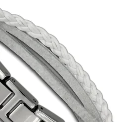 SilberDream Lederarmband Kordel weiß Edelstahl Leder Armband LAP003W