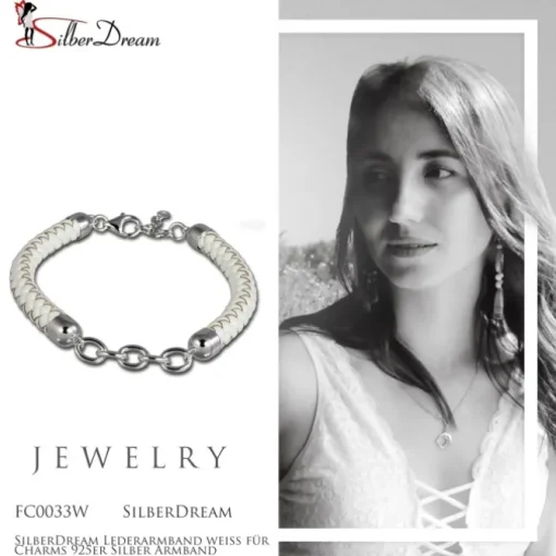 SilberDream Lederarmband weiß für Charms 925er Silber Armband FC0033W
