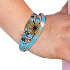 SilberDream Lederarmband türkis Blume Damen Leder Armband LA2913T