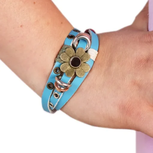SilberDream Lederarmband türkis Blume Damen Leder Armband LA2913T