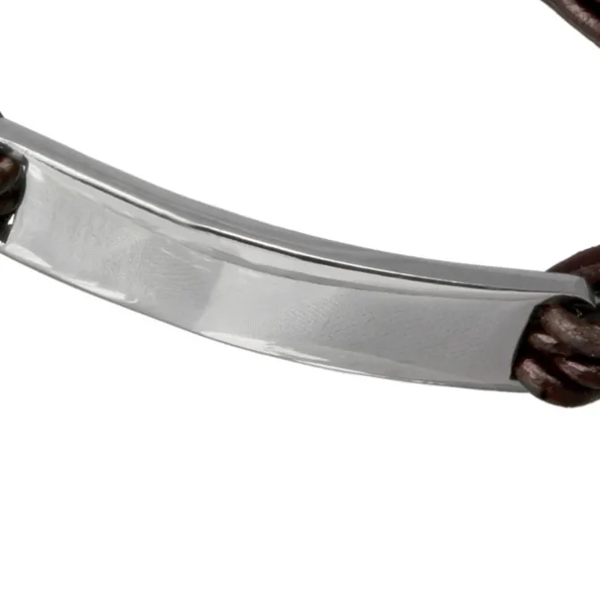 SilberDream Lederarmband Plakette braun Edelstahl Armband LAP009B