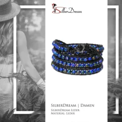 SilberDream Lederarmband Glas Kugel blau Damen Armband LA2624B