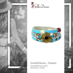 SilberDream Lederarmband türkis Blume Damen Leder Armband LA2913T