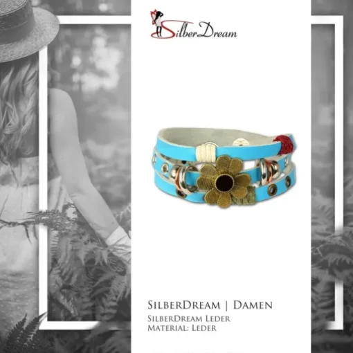 SilberDream Lederarmband türkis Blume Damen Leder Armband LA2913T