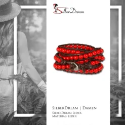 SilberDream Lederarmband Glas Kugel rot Damen Armband LA2624R