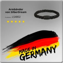 SilberDream Lederarmband schwarz Edelstahlverschluss geschwärzt LS4802