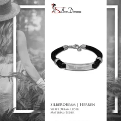 SilberDream Lederarmband Plakette schwarz Edelstahl Armband LAP009S