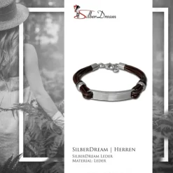 SilberDream Lederarmband Plakette braun Edelstahl Armband LAP009B