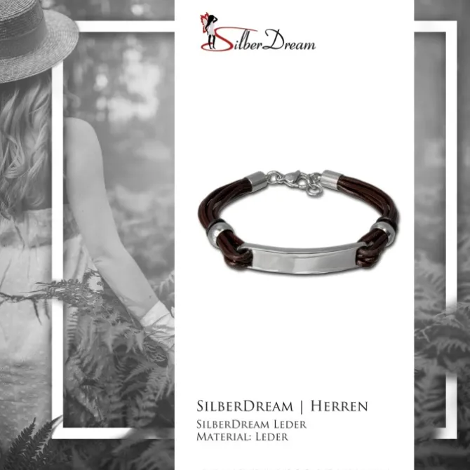 SilberDream Lederarmband Plakette braun Edelstahl Armband LAP009B