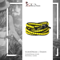 SilberDream Lederarmband Glas Kugel gelb Damen Armband LA2624Y