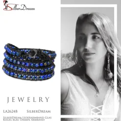 SilberDream Lederarmband Glas Kugel blau Damen Armband LA2624B