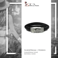SilberDream Lederarmband Kordel schwarz Edelstahl Leder Armband LAP003S