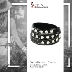 SilberDream Lederarmband schwarz Zirkonia Damen Leder Armband LAP228S