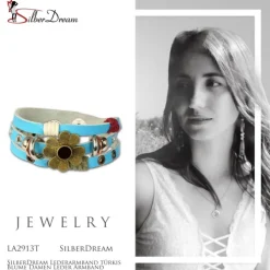 SilberDream Lederarmband türkis Blume Damen Leder Armband LA2913T