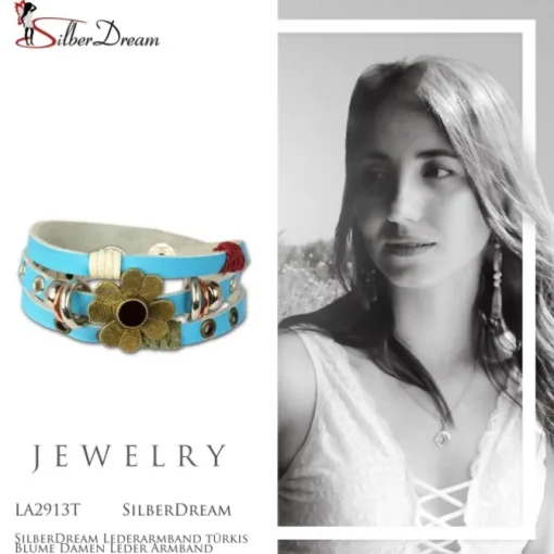 SilberDream Lederarmband türkis Blume Damen Leder Armband LA2913T