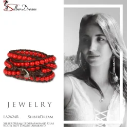 SilberDream Lederarmband Glas Kugel rot Damen Armband LA2624R