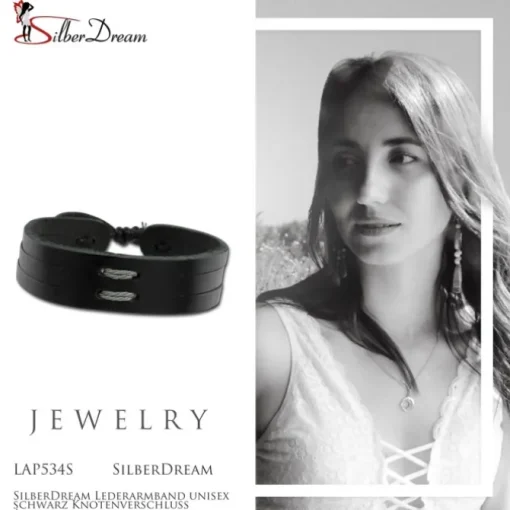 SilberDream Lederarmband unisex schwarz Knotenverschluss Armband LAP534S