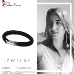 SilberDream Lederarmband schwarz Damen Leder Armband LA0108S