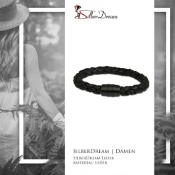 SilberDream Lederarmband schwarz Edelstahlverschluss geschwärzt LS4802