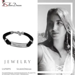 SilberDream Lederarmband Plakette schwarz Edelstahl Armband LAP009S