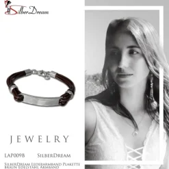 SilberDream Lederarmband Plakette braun Edelstahl Armband LAP009B