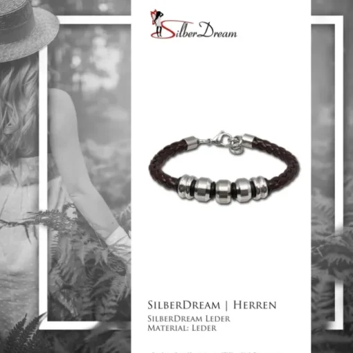 SilberDream Lederarmband Edelstahl Beads braun Leder Armband LAP006B