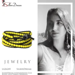 SilberDream Lederarmband Glas Kugel gelb Damen Armband LA2624Y