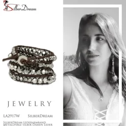 SilberDream Lederarmband Metallperle silber Damen Leder Band LA2917W