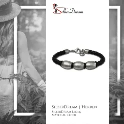 SilberDream Lederarmband Edelstahl Perle schwarz Leder Armband LAP007S