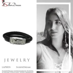 SilberDream Lederarmband Kordel schwarz Edelstahl Leder Armband LAP003S
