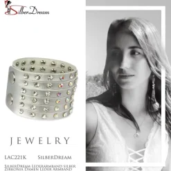 SilberDream Lederarmband silber Zirkonia Damen Leder Armband LAC221K