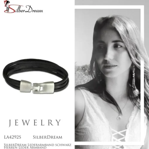 SilberDream Lederarmband schwarz Herren Leder Armband LA4292S